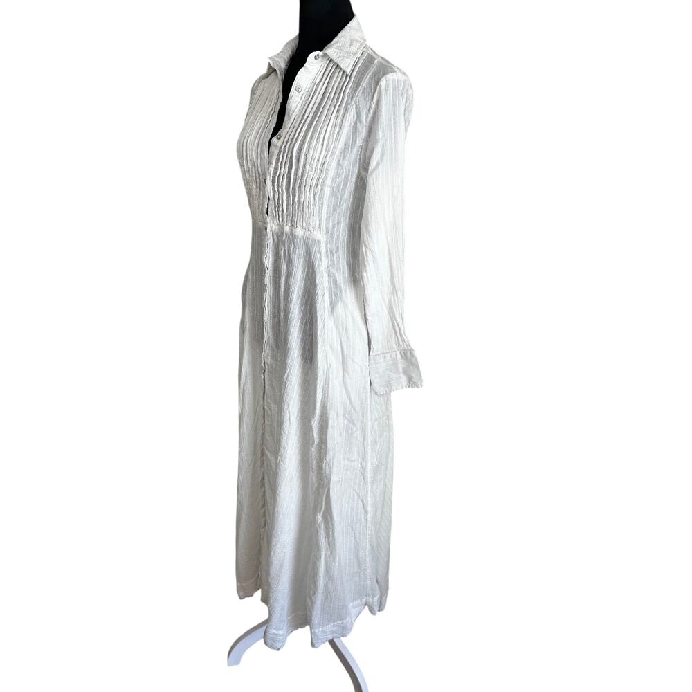Free People Maxi Dress Womens XS White Pintuck Button Front Long Sleeve Prairie - Picture 4 of 9
